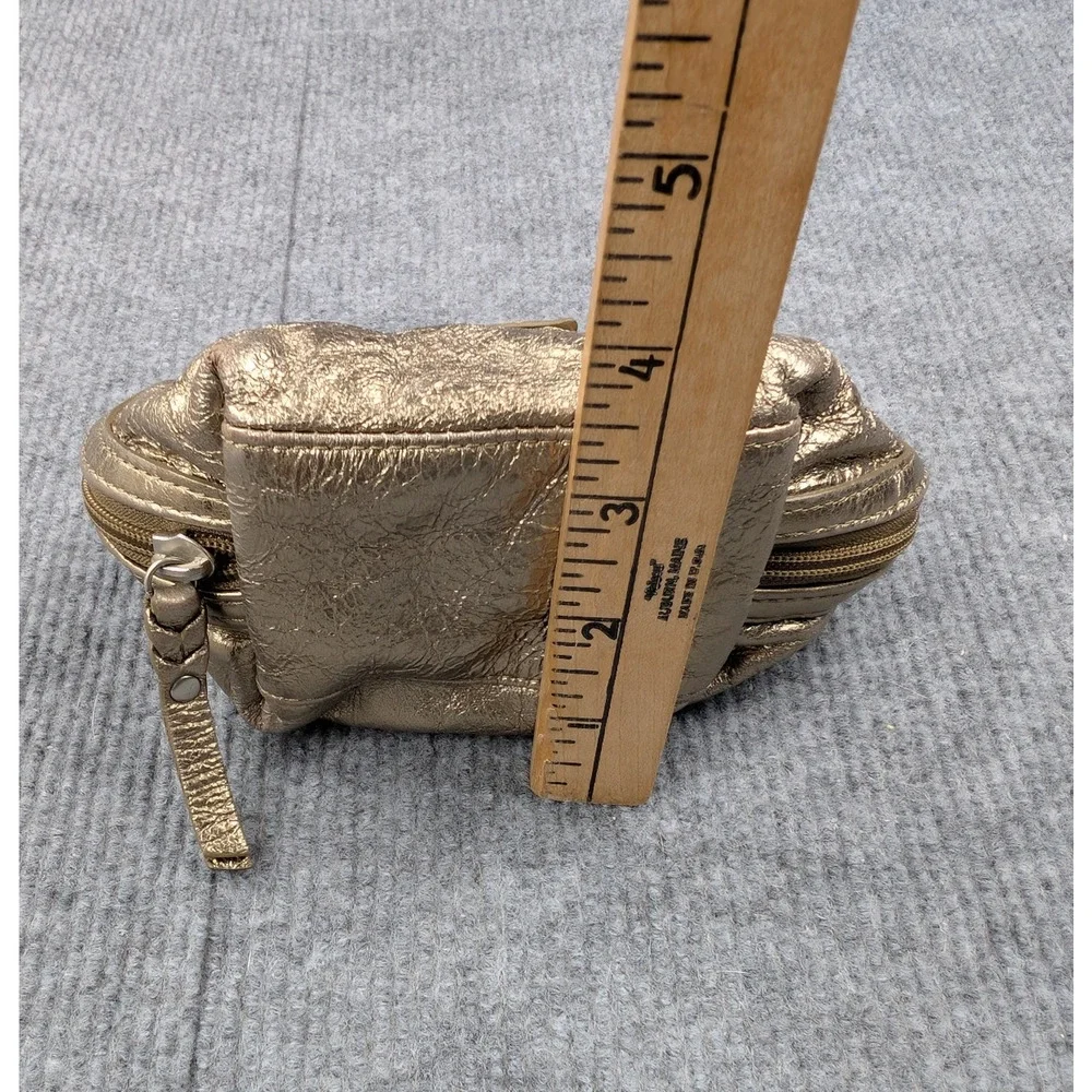 Fossil Leather Coin Pouch Purse Zip Closure Lined Metallic Bronze Makeup Travel
